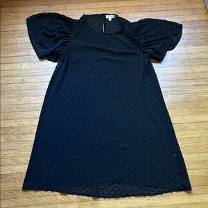 Black Swiss Dot Puff Sleeve Dress